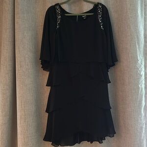 SLNY Black Tiered Chiffon Dress